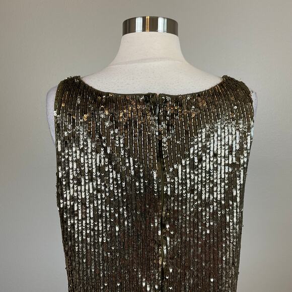 Ralph Lauren Sequined Sparkly Mini Shift Cocktail Dress Size 14 Bronzed Green - Picture 9 of 13